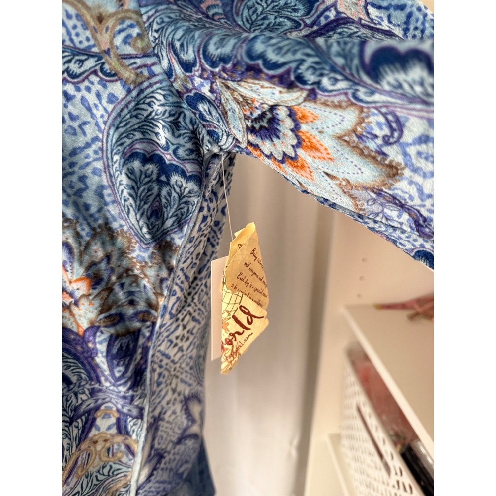 One World Blue Paisley Velvet Sheer Embellished Asymmetric Top XL NWT Boho Fairy - Picture 12 of 16
